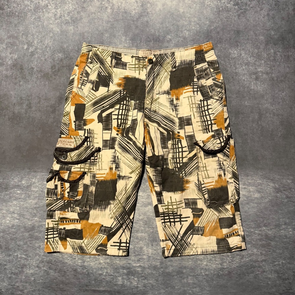 VTG Abercrombie & Fitch Adirondacks Cargo Shorts 32 Abstract Print Earthy Y2K